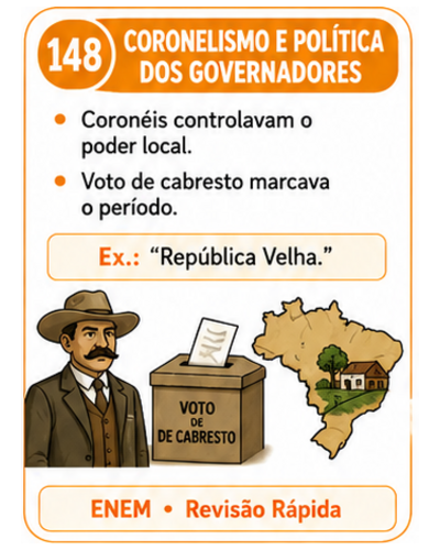 Card de revisão do ENEM sobre coronelismo e política dos governadores